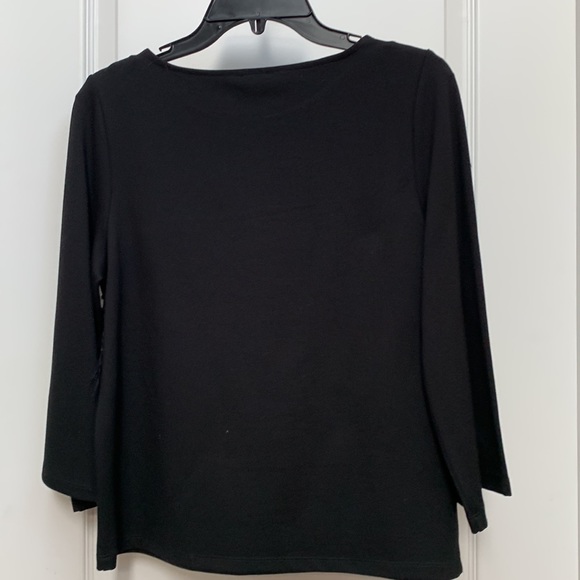 Halogen 🖤 Nordstrom Ostrich Feather Zig Zag Sweater Black Quarter Sleeve Top - Picture 7 of 15